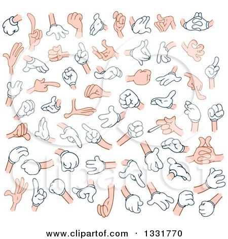 Clipart of Cartoon Gloved and Bare Caucasian Hands - Royalty Free Vector Illustration by Liron Peer