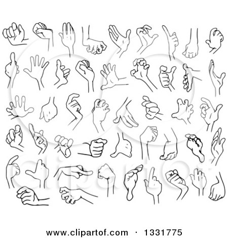 Clipart of Cartoon Black and White Hands 3 - Royalty Free Vector Illustration by Liron Peer