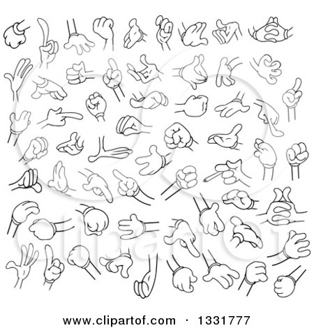 Clipart of Cartoon Black and White Hands - Royalty Free Vector Illustration by Liron Peer