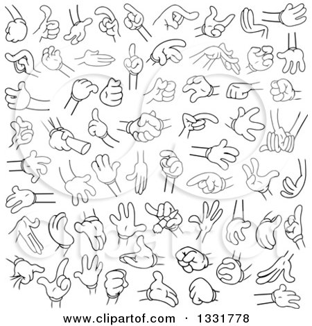 Clipart of Cartoon Black and White Hands 2 - Royalty Free Vector Illustration by Liron Peer