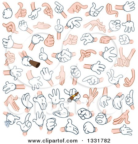 Clipart of Cartoon Gloved and Bare Caucasian Hands 2 - Royalty Free Vector Illustration by Liron Peer