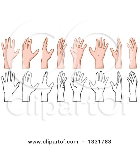 Clipart of Cartoon Caucasian and Black and White Hands Shown 360 Turn Around Views - Royalty Free Vector Illustration by Liron Peer