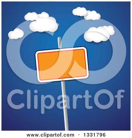 Clipart of a Blank Orange Sign on a Post over a Blue Sky with Clouds - Royalty Free Vector Illustration by ColorMagic