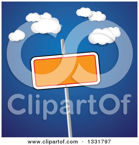 Clipart of a Blank Orange Sign on a Post over a Blue Sky with Clouds 2 - Royalty Free Vector Illustration by ColorMagic