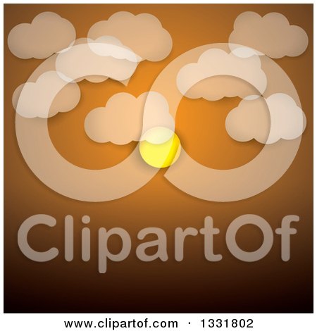 Clipart of an Orange Sunset Sky Background with the Sun and Clouds over Text Space 2 - Royalty Free Vector Illustration by ColorMagic