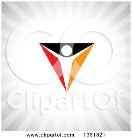 Clipart of a White Person in a Black, Orange and Red Triangle over Gray Rays - Royalty Free Vector Illustration by ColorMagic