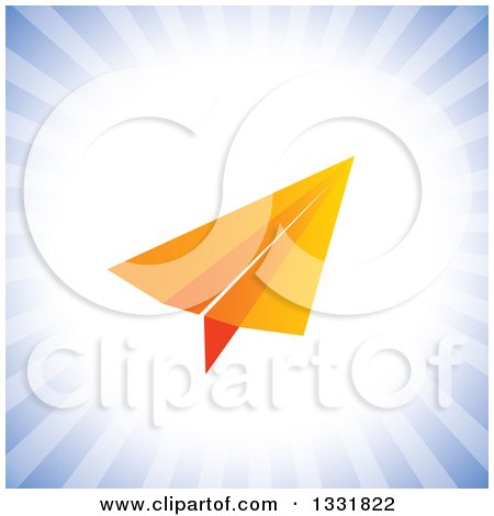 Clipart of an Orange Paper Plane over a Burst of Blue Rays - Royalty Free Vector Illustration by ColorMagic