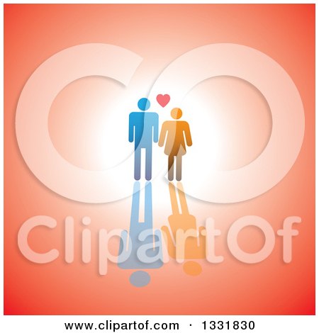 Clipart of a Simple Man and Woman with a Heart over Gradient Red - Royalty Free Vector Illustration by ColorMagic