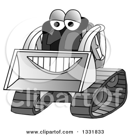 Clipart of a Grayscale Happy Smiling Bobcat Machine Character - Royalty Free Illustration by djart