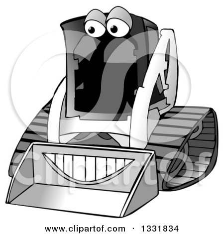 Clipart of a Grayscale Happy Bobcat Machine Character - Royalty Free Illustration by djart