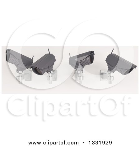 Clipart of 3d Four Black HD CCTV Security Surveillance Cameras Mounted on a Wall, on off White - Royalty Free Illustration by KJ Pargeter