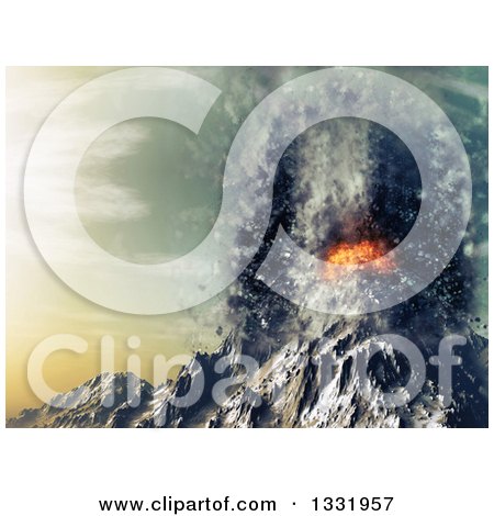 Clipart of a 3d Erupting Volcano Against a Sunset Sky - Royalty Free Illustration by KJ Pargeter
