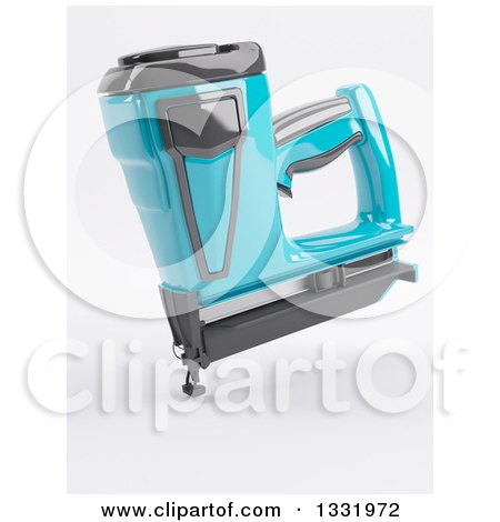 Clipart of a 3d Blue Nail Gun Tool, on Shaded White - Royalty Free Illustration by KJ Pargeter