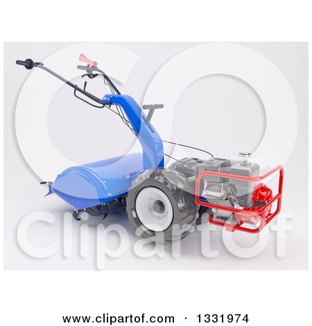 Clipart of a 3d Rotavator Cultivator Machine, on Shaded White - Royalty Free Illustration by KJ Pargeter