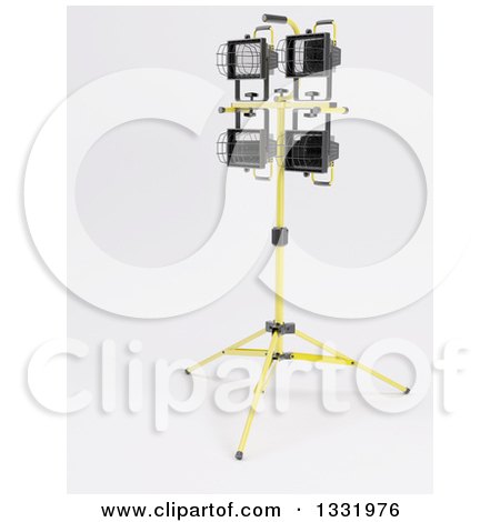 Clipart of a 3d Stand of Industrial Work Site Lights, on Shaded White - Royalty Free Illustration by KJ Pargeter