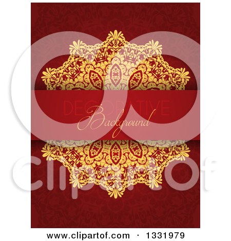 Clipart of a Gold Doily and Decorative Background Text Bar over a Pattern - Royalty Free Vector Illustration by KJ Pargeter
