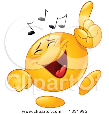 Clipart of a Cartoon Yellow Emoticon Smiley Face Dancing to Music - Royalty Free Vector Illustration by yayayoyo
