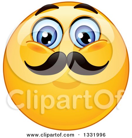 Clipart of a Cartoon Yellow Emoticon Smiley Face with a Mustache - Royalty Free Vector Illustration by yayayoyo