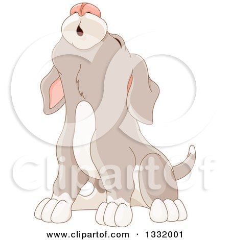 Clipart of a Cartoon Cute Puppy Dog Howling - Royalty Free Vector Illustration by Pushkin