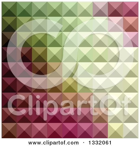 Clipart of a Geometric Background of 3d Pyramids in Deep Mauve Purple and Green - Royalty Free Vector Illustration by patrimonio