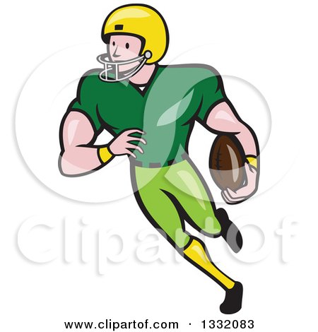 Clipart of a Cartoon White Male Girdiron Player Running with a Football in Hand - Royalty Free Vector Illustration by patrimonio