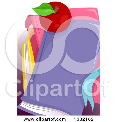 Clipart of a Red Apple on a Stack of School Books - Royalty Free Vector Illustration by BNP Design Studio