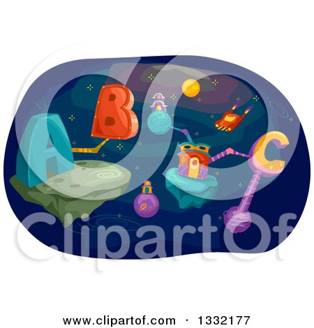 Clipart of Futuristic Platforms in Outer Space, with Abc Alphabet Letters - Royalty Free Vector Illustration by BNP Design Studio