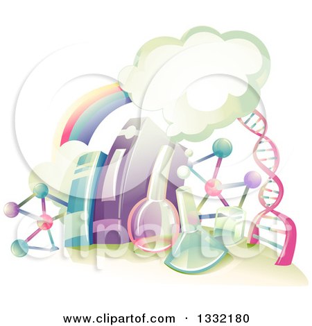 Clipart of a Rainbow, Clouds, DNA Strand, Books and Science Equipment - Royalty Free Vector Illustration by BNP Design Studio