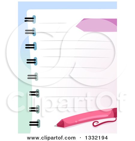 Clipart of a Notebook with Ruled Lines and a Pen - Royalty Free Vector Illustration by BNP Design Studio