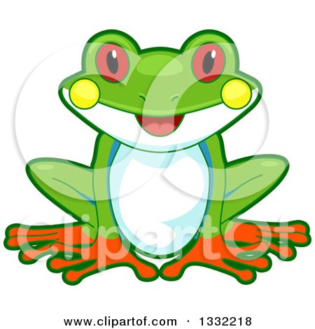 Clipart of a Cute Happy Tree Frog Sitting - Royalty Free Vector Illustration by BNP Design Studio