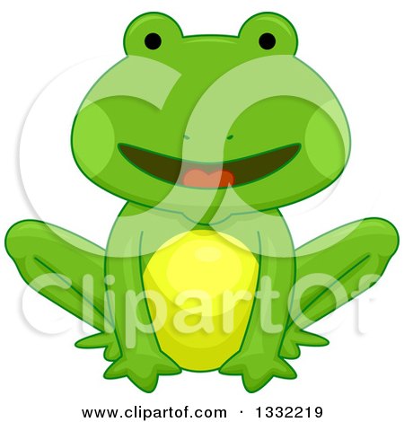 Clipart of a Cartoon Happy Green Frog Sitting - Royalty Free Vector Illustration by BNP Design Studio