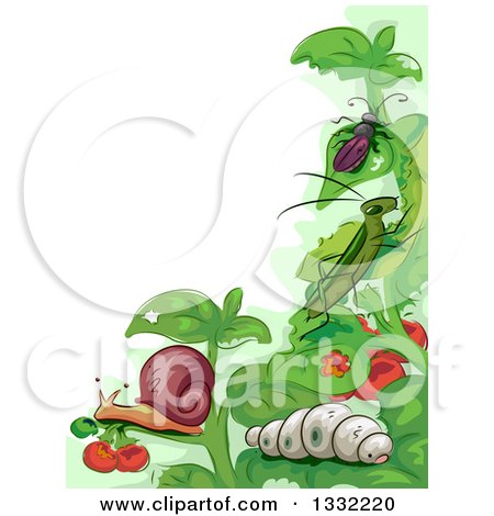 Clipart of Garden Pests on Plants - Royalty Free Vector Illustration by BNP Design Studio