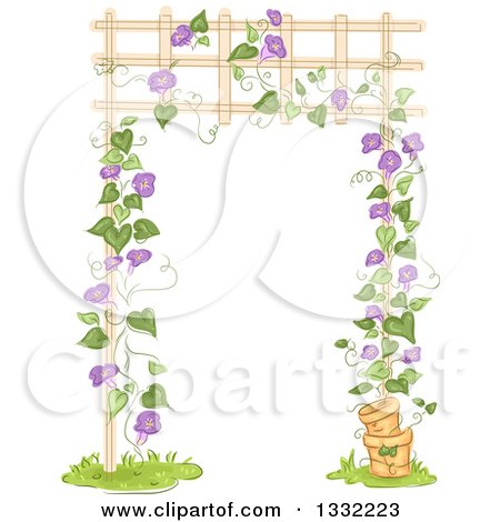 Clipart of a Purple Flowering Vine Growing up a Trellis - Royalty Free Vector Illustration by BNP Design Studio