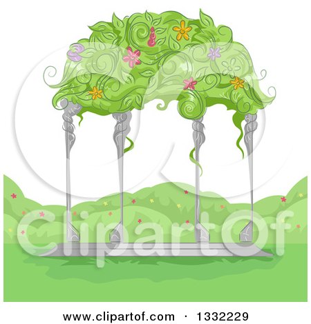 Clipart of a Garden Gazebo with Flowers and Vines Growing on the Roof - Royalty Free Vector Illustration by BNP Design Studio