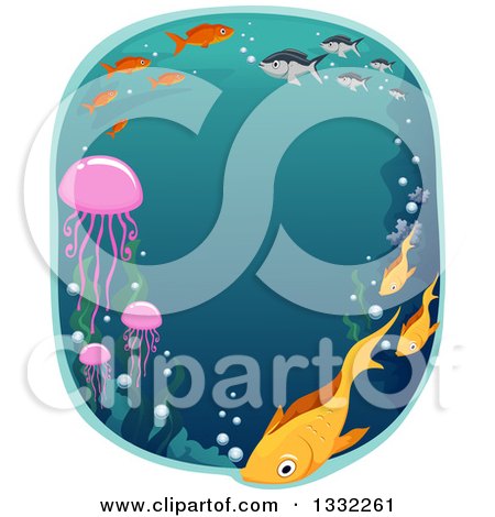 Clipart of an Oval Underwater Scene with Fish and Seaweed - Royalty Free Vector Illustration by BNP Design Studio