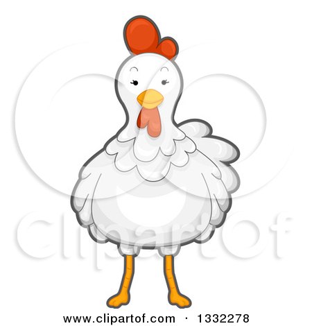Clipart of a Cute White Hen Facing Front - Royalty Free Vector Illustration by BNP Design Studio