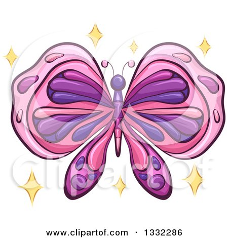 Clipart of a Pink and Purple Butterfly with Sparkles - Royalty Free Vector Illustration by BNP Design Studio