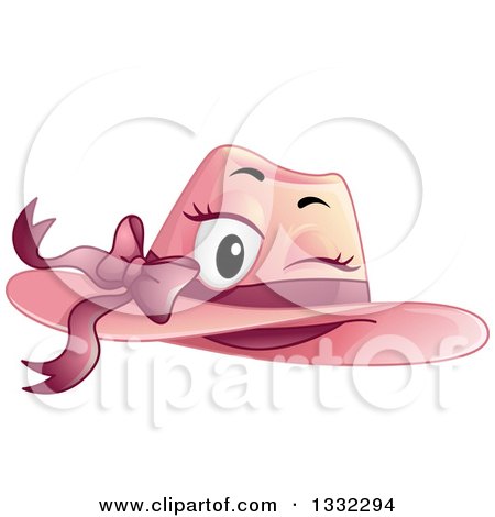 Clipart of a Cartoon Pink Female Hat Character Winking - Royalty Free Vector Illustration by BNP Design Studio