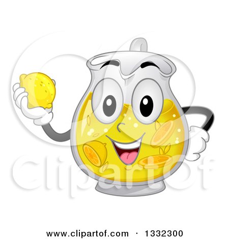 Clipart of a Cartoon Pitcher Character with Lemonade, Holding a Lemon - Royalty Free Vector Illustration by BNP Design Studio