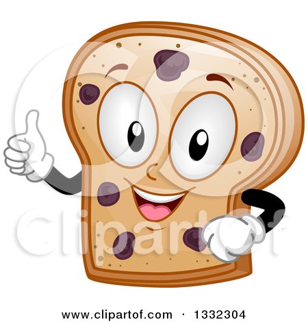 Clipart of a Cartoon Raisin Bread Slice Character Giving a Thumb up - Royalty Free Vector Illustration by BNP Design Studio