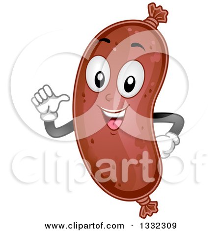 Clipart of a Cartoon Happy Sausage Character Pointing to Himself - Royalty Free Vector Illustration by BNP Design Studio