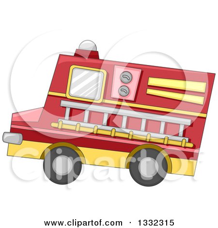Clipart of a Toy Fire Truck with a Ladder - Royalty Free Vector Illustration by BNP Design Studio