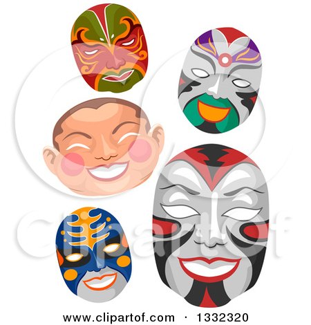 Clipart of Chinese Face Masks - Royalty Free Vector Illustration by BNP Design Studio