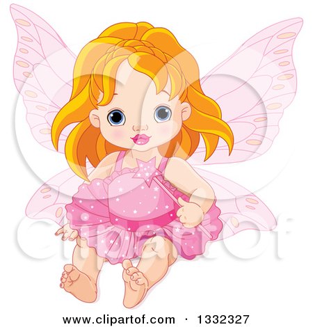 Clipart of a Cute Strawberry Blond Caucasian Baby Girl Fairy in Pink, Holding a Magic Wand and Hat - Royalty Free Vector Illustration by Pushkin