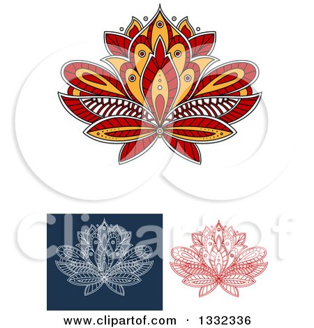 Clipart of Beautiful Red, White and Yellow Henna Lotus Flowers - Royalty Free Vector Illustration by Vector Tradition SM