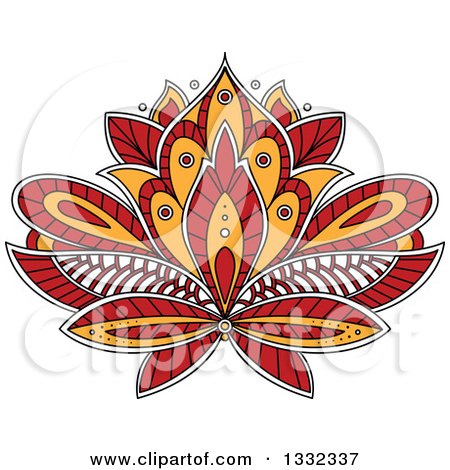 Clipart of a Beautiful Red and Orange Henna Lotus Flower - Royalty Free Vector Illustration by Vector Tradition SM
