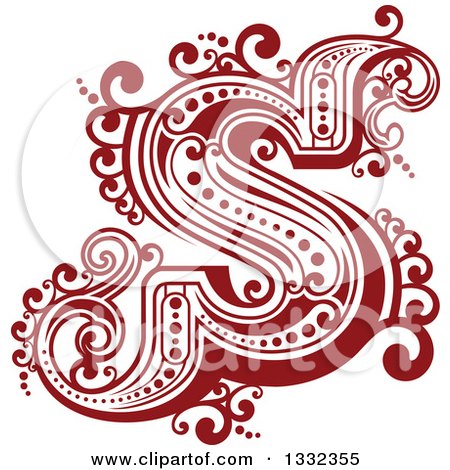 Clipart of a Retro Red Capital Letter S with Flourishes - Royalty Free Vector Illustration by Vector Tradition SM
