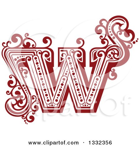 Clipart of a Retro Red Capital Letter W with Flourishes - Royalty Free Vector Illustration by Vector Tradition SM