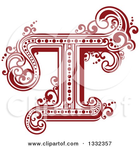 Clipart of a Retro Red Capital Letter T with Flourishes - Royalty Free Vector Illustration by Vector Tradition SM