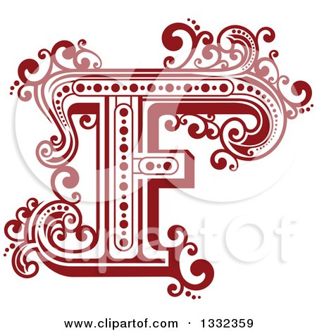 Clipart of a Retro Red Capital Letter F with Flourishes - Royalty Free Vector Illustration by Vector Tradition SM